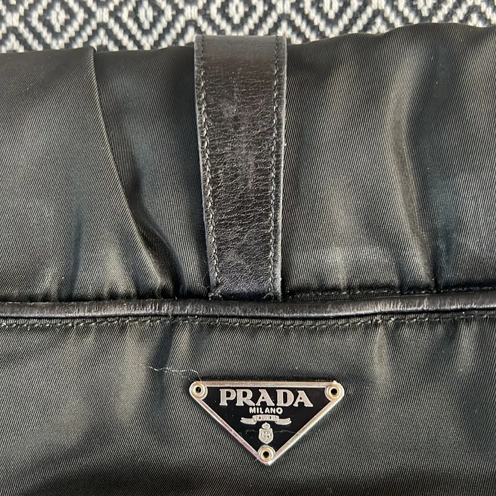 Rare Vintage PRADA Nylon Tessuto Leather Shoulder Hand Bag Purse Black GUC - Picture 4 of 15
